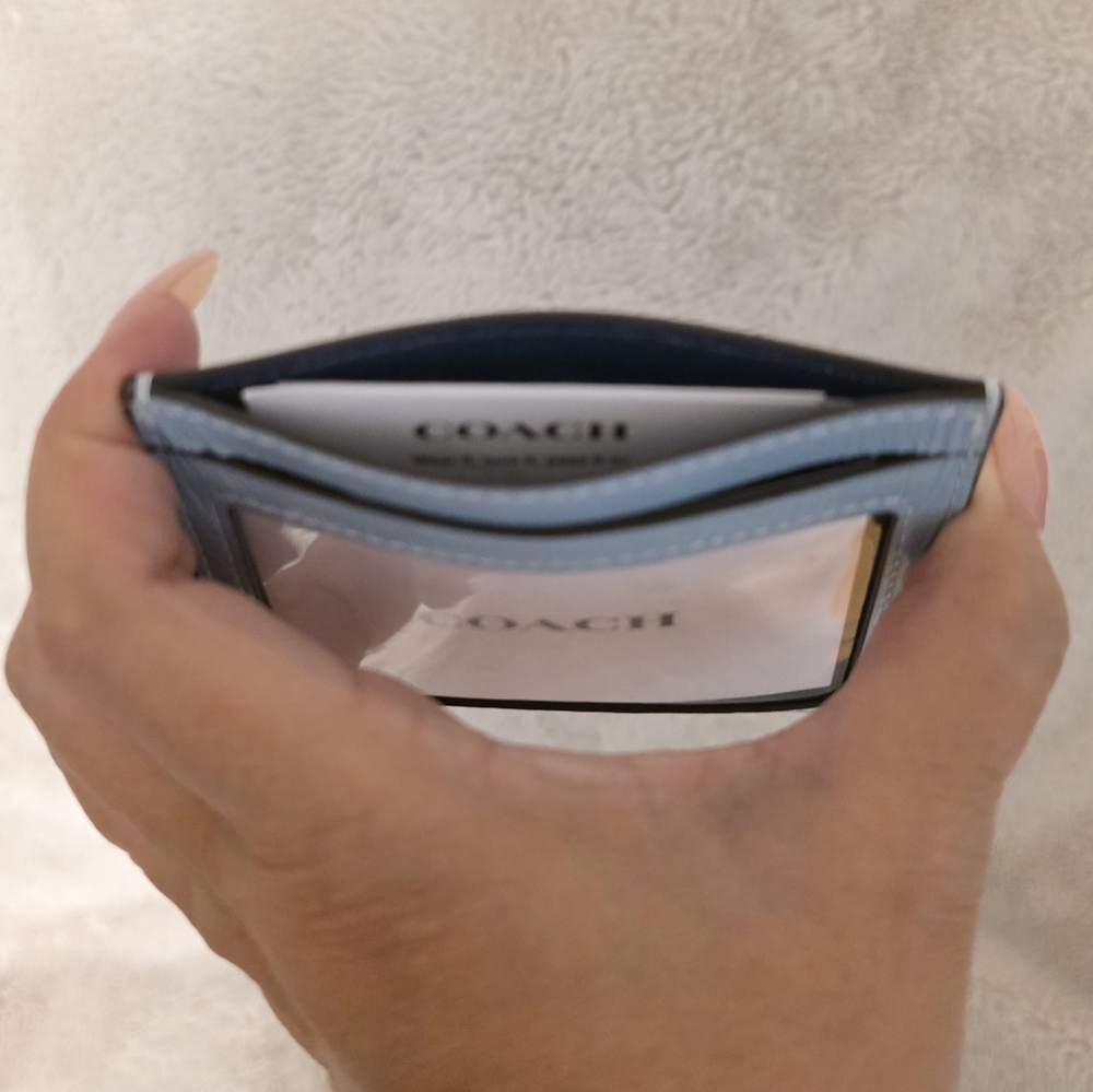 Coach Slim ID Card In Glazed Leather - Powder Blue - Picture 5 of 5